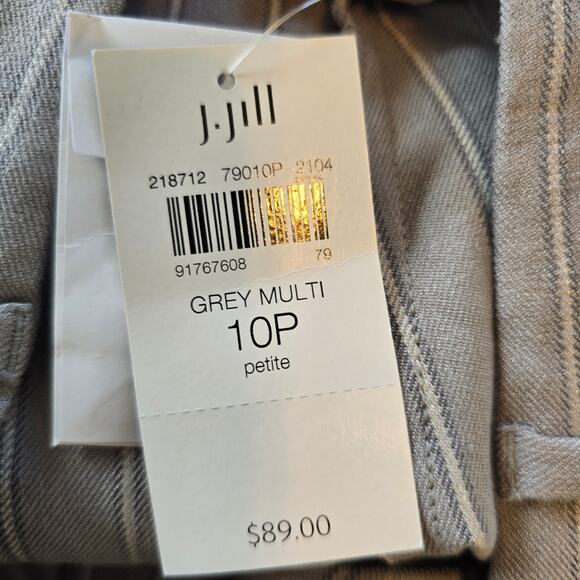 J Jill Linen Stretch Crop Pants Women's 10P Grey Multi Stripe Coastal Career NEW - Picture 5 of 10
